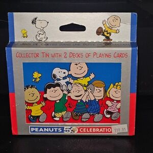 Vintage Hoyle Peanuts 50 Celebration Collector Tin 2 Decks Playing Cards‎ Sealed